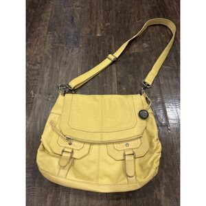 The Sak Pebbled 100% Leather Crossbody Hobo Bag Purse ~Mustard Yellow~EUC